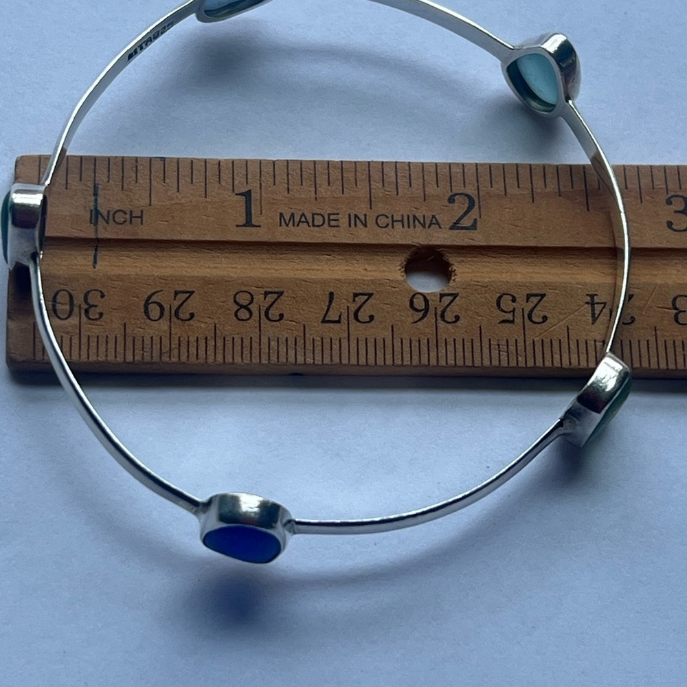 NEW Lita Sea Glass Sterling Silver Bangle Bracelet 5 Stones Extremely Rare - Picture 8 of 8